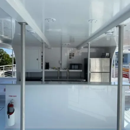 the kitchen area of the Miss Lora boat