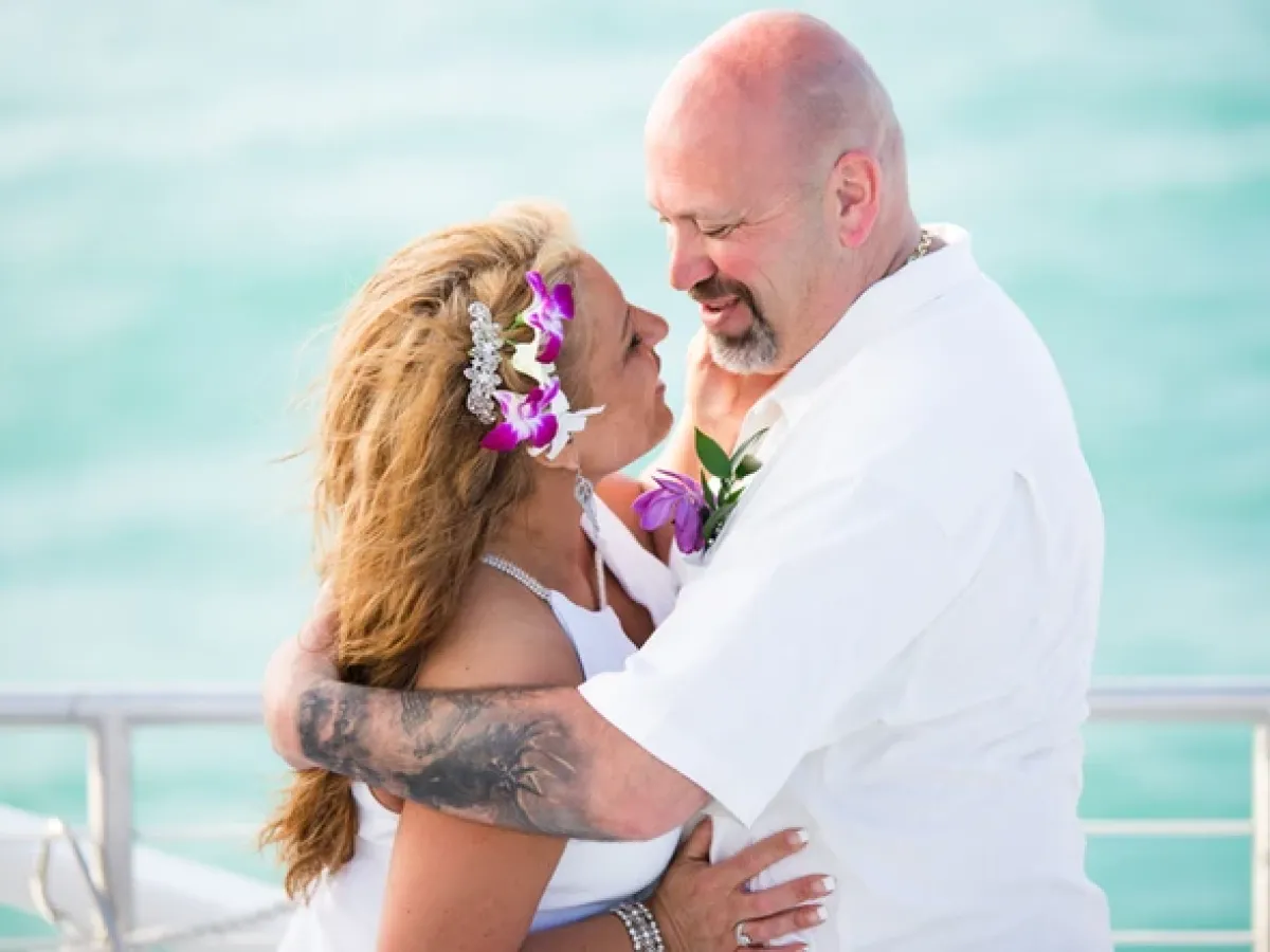 Wedding couple hugging