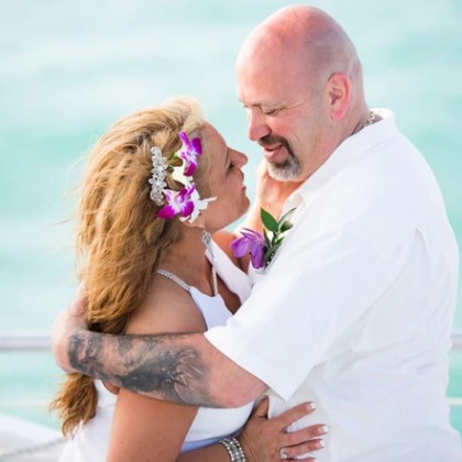 Wedding couple hugging