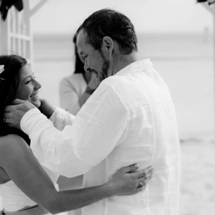 Wedding couple holding each other