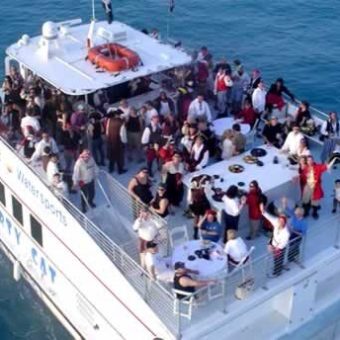 a group of people on a boat in a large body of water