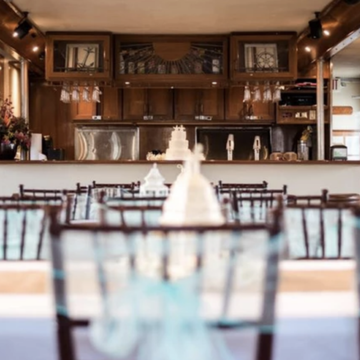 dining table with a wedding cake