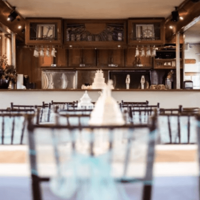 dining table with a wedding cake
