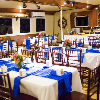 dining tables on a boat